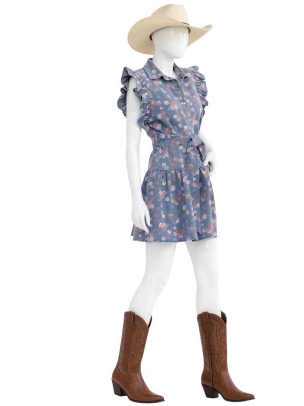 GEE GEE floral denim mini dress size S M L